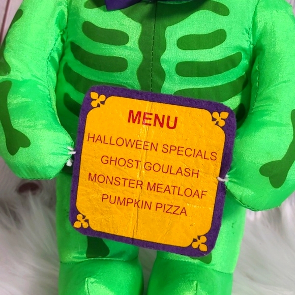 Vtg Y2K Halloween Plush Neon Green Skeleton Ghost Chef Stuffed Animal Sugar Loaf - Picture 6 of 14